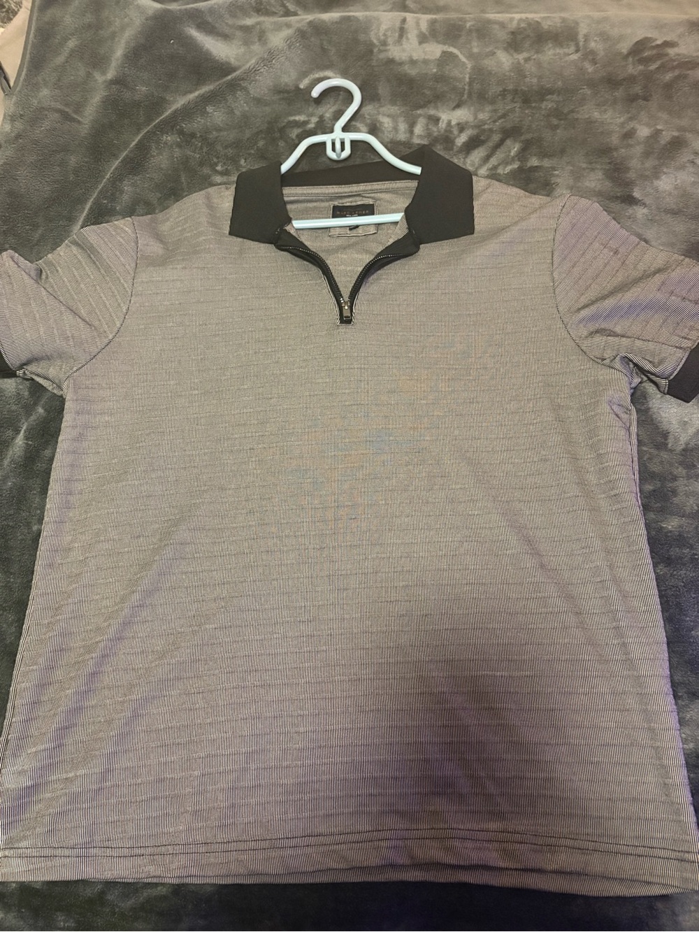 Nautica Short Sleeve Zip Polo in Gray with Black Collar